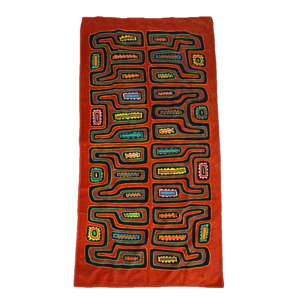 Vtg Hilasal Beach Towel Abstract Tribal Folk Art Modernist 70s MCM Decor